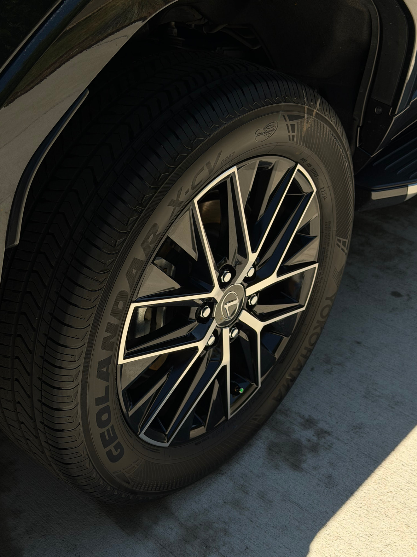 Freshly detailed Lexus wheel and tire dressed with tire shine